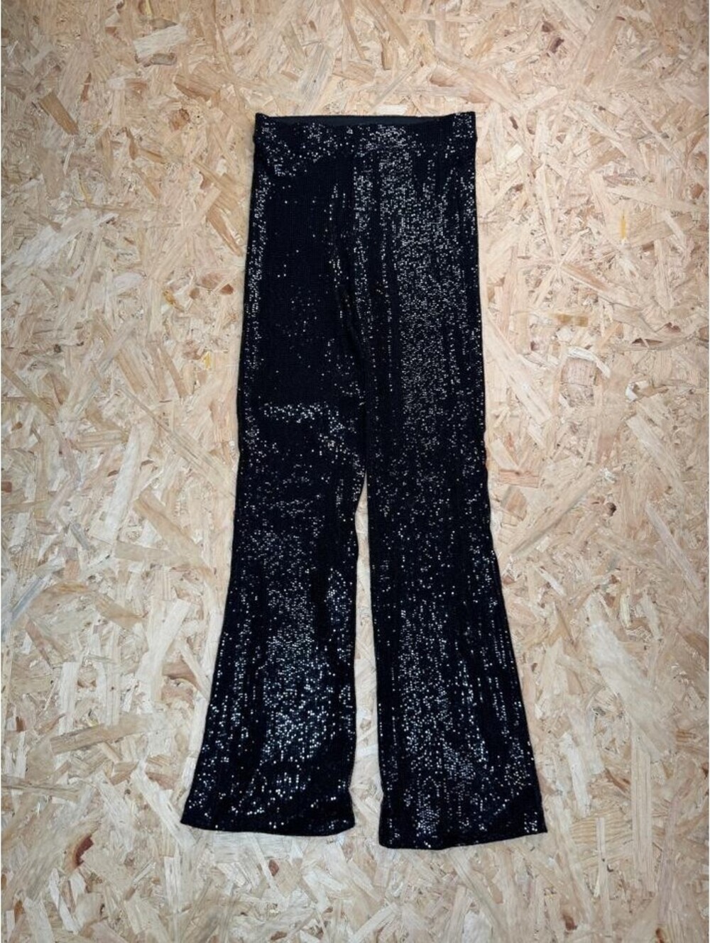 Zara Black Sequin Flare Pants Womens Size Small Sparkly Wide Leg Party Holiday